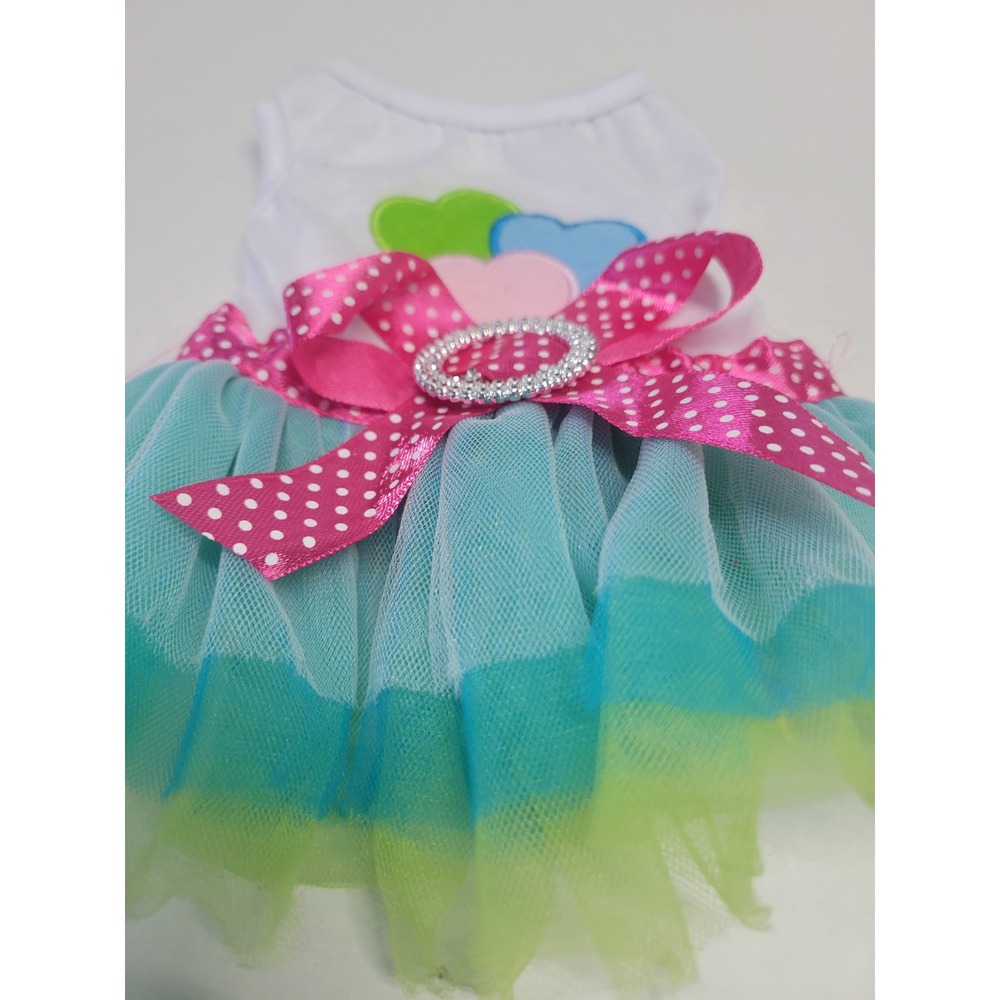 Small Pet Tutu Dress White Teal Green Pink Polka Dot Ribbon Dog Cat Size S